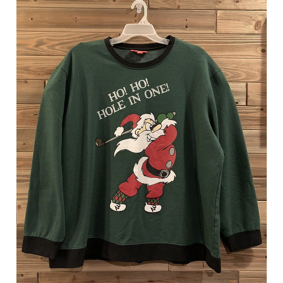 HOLIDAY FUN FLEECE Ho! Ho! Hole in One Santa Christmas Sweatshirt Men's Size 3XB - Picture 1 of 6